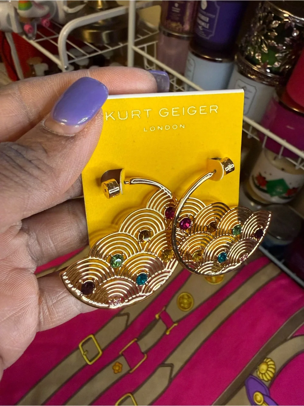 Kurt Geiger London Rainbow Crystal Statement Hoop Earrings – NWT – Dust Bag Incl